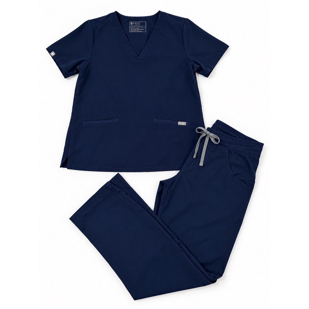 FIGS Technical Collection Navy Blue Scrub Set FW1100 V-Neck Top L Pants S